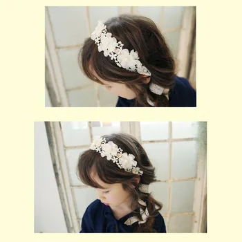 Korejski Moda Sweet Princess Glavo Dolge Čipke Trak Cvet Hairbands Venec Dekleta Pokrivala Za Otroke Dodatki Za Lase