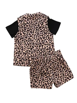 1-6T Malčke Baby Dekle Leopard Moda obleko 3 kos Oblačila, ki Leopard Suknjič kratek rokav black tee Vrhovi Kratke Hlače sunsuit