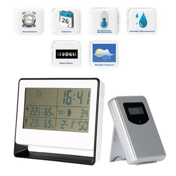 100M Brezžične Vremenske Postaje Termometer Vlažnost Monitor s Prostem Oddajnik,Ura,Luna Fazi,Max Min Temperatura ℃/℉