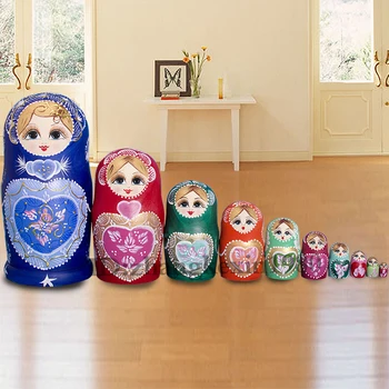 10pcs Lesene Russion Tradicionalnih Matryoshka Lutka Igrače za Otroka Lesene DIY Izobraževanje Igrače