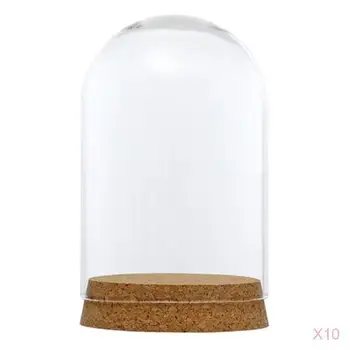 10Pieces 8x12cm Jasno, Steklena Kupola Kritje Cloche Bell Jar Sočna Terariji w/Lesene Plute Doma Študija Soba Dekoracijo
