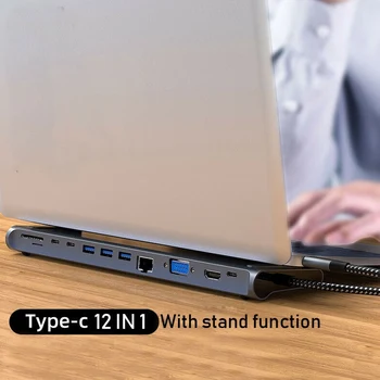 12 v 1 USB Tip C SREDIŠČE za HDMI USB3.0 Napajalnik za -Pro Air Dock Zvezek HUB Večfunkcijsko Tip C Širitev