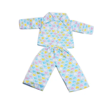 18 inch Dekleta lutka pižamo Ljubezen modra natisnjeni pajama bo ustrezala Otroške igrače obleko Ameriških novo rojen obleke fit 43 cm baby c11