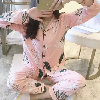 2 PC Ženske Sleepwear Nightgown Komplet Ženske Pižame Ženska Japonski Risani Turn-dol Vratu Plus Velikost Ženske Sleepwear Debelo W1
