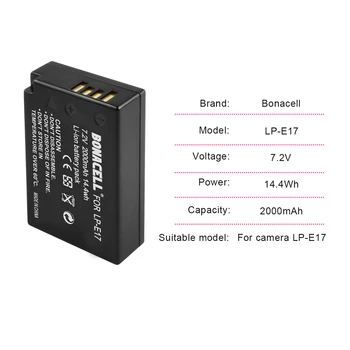 2000mAh LPE17 LP E17 LP-E17 Baterija + LCD USB l Polnilec Canon EOS 200D M3, M6 750D 760D T6i T6s 800D 8000D Poljub X8i Fotoaparati