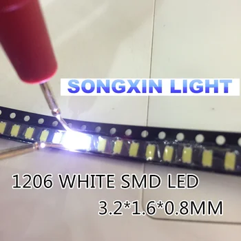 2000PCS SMD 1206 Bela Led XIASONGXIN SVETLOBE 1206 smd led cool white Super Svetle LED Diode Svetlobe 5000-8000k 200-300mcd 3.0-3,6 v