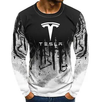 2019 Tesla Print majica s kratkimi rokavi moški Gradient Barve, Bombaž Dolgi Rokav Beefy Mišice Osnovne Trdna Bluzo Tee Rokavi Top Priložnostne tshirt