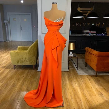 2020 Elegantno Oranžna morska deklica Večerno Obleko Dolgo Vestidos Očarljivo Večerne Obleke Eno Ramo Formalno Stranko Obleke haljo de soiree