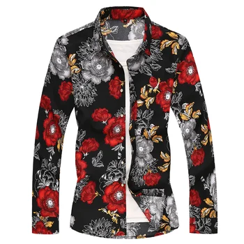 2020 Jesen Pomlad Oblačila Kitajski Tisk Cvet Majica za Moške Dolge Rokave Bluzo Velikost 6XL 7XL Casual, Za Človeka