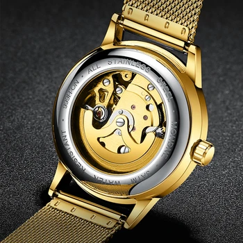 2020 Luksuzni Moške Mehanska ura Modni Posel Nepremočljiva, Avtomatski Ročne ure za Moške Zlato Jekla Pasu Svetlobna Ure