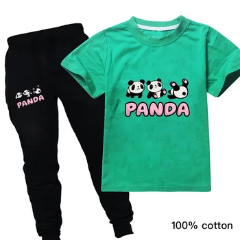 2020 Novih Otroci Dekliška Oblačila, Obleke, Fantje Kratek Rokav Panda Kawaii Majica+hlače Malčka Otroško Oblačila Sklop Trenirko