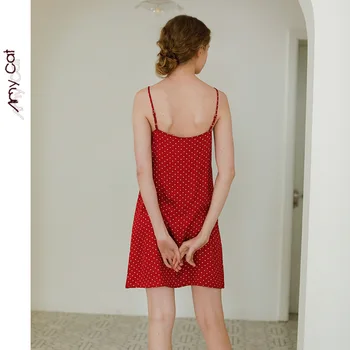2020 Poletje Saten Osvežujoč Simple Multi-off-the-Rami Obleko Lady Nightgown Ženske Seksi Sleepwear Polka Dot Obleko Noč