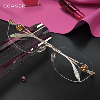 2020 Rimless Ženske Optičnih Očal Okvir Za Super Lahka Diamond Očala Za Kratkovidnost Recept Očala Leče Računalnik Očala