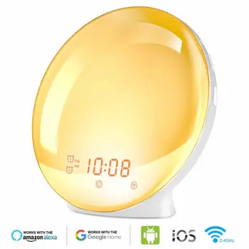 2020 Sunrise Budilka Zbudi Svetlobe Spanja Pomoč Digitalna Budilka Za Alexa Google Postelji Lučka LED Budilka Night Light