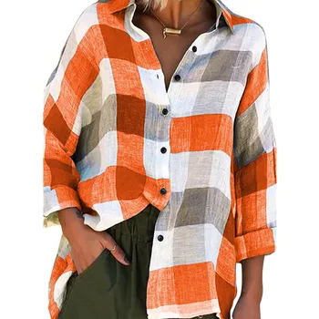 2020 Ženske Bluze Vroče Prodaje Odlične Kakovosti Flanela Rdeče Kariran Rokavi Ženske Bombaž Priložnostne Long Sleeve Majica Vrhovi Lady Oblačila