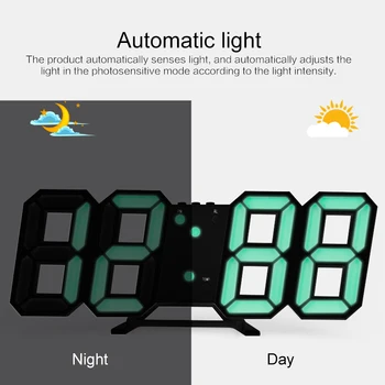 24/12-Urni Prikaz ure Watch Alarm LED Digitalna Ura Steni Visi 3D Namizni Koledar Prikaz Temperature Svetlost Nastavljiva