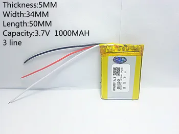 3 skladu 3,7 V,1000mAH,[503450] PLIB; polimer litij-ionska / Litij-ionska baterija za GPS,mp3,mp4,mp5,dvd,bluetooth,model igrača