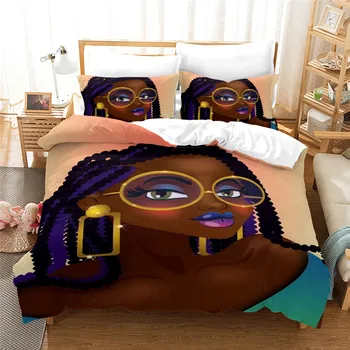 3D Afriške dekle tiskanje rjuhe kritje z pillowcases luksuzni posteljnina nabor Tolažnik nastavite postelja Twin set Polno Kraljica Kralj velikost