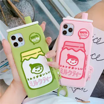 3D Srčkan Japonski Risani Mleko, Čaj, Pijača Steklenico Primeru Telefon za Apple iPhone 11 Pro XS Max XR X 7 8 Plus Mehka Silikonska Zadnji Pokrovček