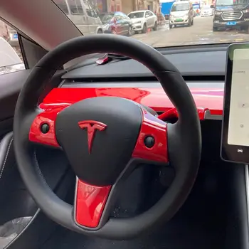 3pcs Glaze rdeče barve za Tesla pribor Model 3 Model Y Volan obliž dekoracijo Notranjosti Spremenjen