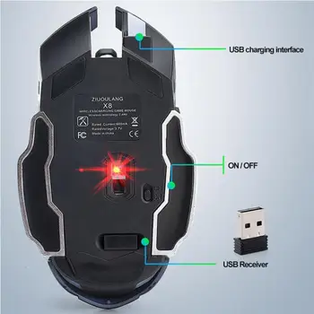 4 Barvah LED Osvetljen Akumulatorske Brezžične Tiho USB Optični Ergonomska Gaming Miška Wireless Mouse Računalniških perifernih naprav