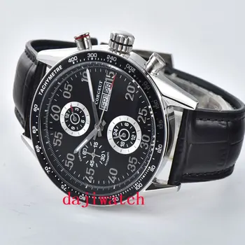 44 Corgeut črna številčnica, top blagovne znamke razkošje iz nerjavečega jekla safir ogledalo avtomatsko gibanje moški usnjeni trak watch