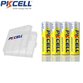 4Pcs PKCELL AA 1,2 V Baterija za ponovno Polnjenje NIMH 2A 2000mAh 1.2 V Baterije Bateria Prvotne + 1pcs Škatle za Baterije