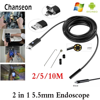 5.5 mm Objektiv 2 IN1 USB Android Endoskop Fotoaparat 2m 5M 10 M Kača Cev za pregledovanje Cevi za Podvodno Gledanje Popravilo Avtomobila Endoscopio