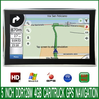 5 palčni HD Avto OS CE 6.0 Navigacijo GPS PROCESOR 800 MHZ FM/4GB 128M Najnovejši Zemljevidi Evrope/USA/Rusija MTK MS2531 vozila Navigator