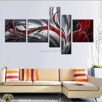 5 plošči wall art Ročno Poslikane Sodobno abstraktno rdeče IN črno, SIVO oljnih slik na platnu za dnevni sobi doma dekor