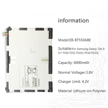 6000mAh Tablet Baterija EB-BT550ABE Za Samsung Galaxy Tab Je 9,7 T550 T555 T555C P550 P555C