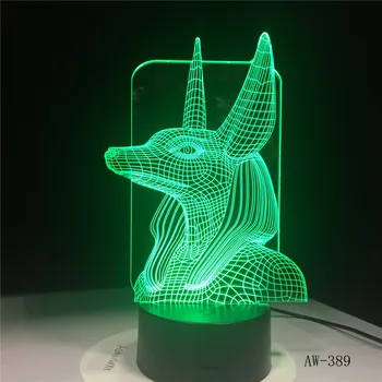 7 se Spremeni barva Egipt Anubis 3D Bulbing Lučka Iluzijo Barve Spreminjanje Desk Svetlobe S Črno Dotik Znanja Dekor Noč Svetlobe AW-389
