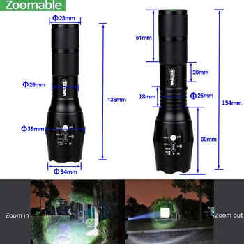 A100 LED Taktično Svetilko Zoomalbe T6/Q5 Baklo Scout lanterna Lov light+2*Puška Področje uporabe Mount+Stikalo+18650+USB Polnilec