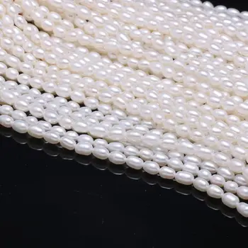 AA Riž-oblikovan White Pearl Kroglice Naravnih Sladkovodnih Biserov Za Ogrlico, Zapestnico, Nakit, Izdelava DIY Za Ženske Velikosti 4-5mm