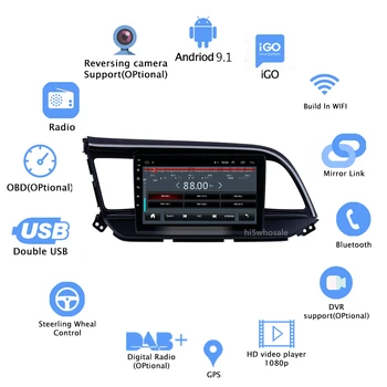 Android 9.1 2din Avto Večpredstavnostna Palyer Za leto 2016 2017 2018 Hyundai Elantra GPS Radio Glavo Enota 9-palčni zaslon na Dotik, Wifi