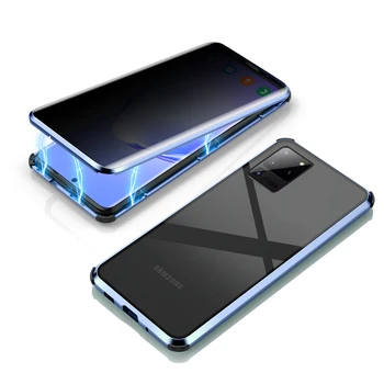 Anti Glare Magnetno Ohišje Za Samsung Galaxy S21 Opomba 20 Ultra S20 FE 5G Zasebnosti, Kaljeno Steklo, Pokrov Metal Odbijača Zaščitnik Primeru