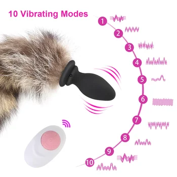 Anus Dilator 10 Vibracijska Frekvenca Butt Plug Daljinski Upravljalnik Odraslih Igra, Cosplay Sex Igrače Za Pare Fox Rep Analni Čep, Vibrator