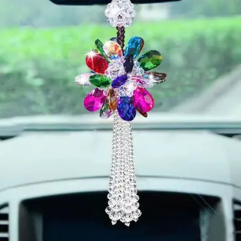 Avto Obesek Visi Dekoracijo Z Biseri Pripomočki Kristal Notranje Zadeve Auto Obrti Peony Cvet Vozila Ornament Vzvratno Ogledalo
