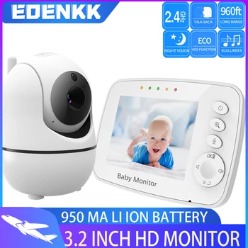 Baby Monitor z Oddaljenim Pan Tilt Zoom Fotoaparat in 3,2 Palčni LCD-Zaslon,EOENKK Ir Nočno gledanje (Bela)