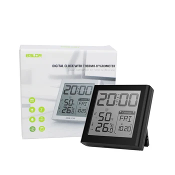 Baldr Digitalna Budilka Desk Dremež Časovnik Watch Namizni Koledar Termometer, Higrometer LED Ura S Senzor Temperature
