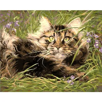 Barvanje Z Številkami DIY Dropshipping 40x50 50x65cm Smešno mačka v travi Živali Platno Poročno Dekoracijo slikah Darilo