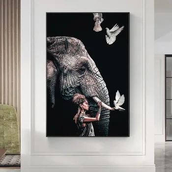Barvita ogroženih Živalskih Plakat Platno slikarstvo za dnevno sobo Tiger Slon Orangutan Žirafa Papiga Oljno sliko