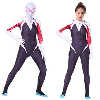 Bazzery Pajek Gwen Kostum Stacy Cosplay Hoodie Zentai V Spider-Verz Odrasle Otroke, Obleka, Koža bo Ustrezala Halloween Cosplay
