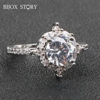 BIJOX ZGODBO Novo 925 sterling srebrni prstan z okroglo obliko AAA cirkon gemstone poroko udejstvovanje stranka nakit prstani za ženske