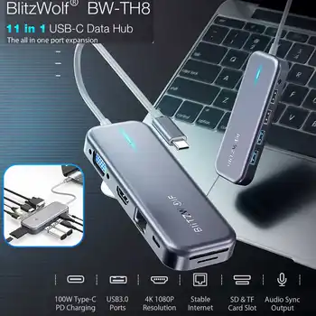BlitzWolf 11 v 1 USB-C Datum Središče s Tip-C PD Moč Dostave USB3.0 Ločljivost Stabilen Internet SD TF Kartico Avdio priključek RJ45 Zvezdišča