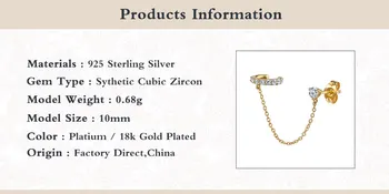 BOAKO 925 Sterling Silver Gold Circle Zanke Verige Posnetek Na Uhane, Jasno, Kristalno Uho Hlačnice S Cirkon Žrebec Sponko Za Ženske Dragulj