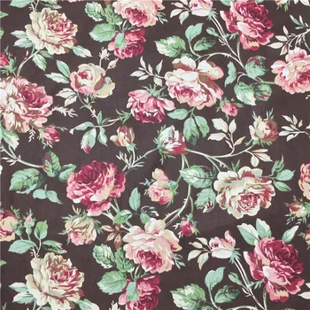 Bombaž kepra, TEMNO RJAVE barve, velike fuksija, cvetlični cvetlični tkanine za DIY dekle obleko oblačila mozaik handwork posteljnina doma dekor