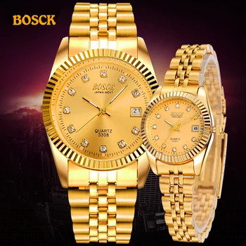 BOSCK Moda Pari Ročne Mens Zlato luksuzne blagovne znamke Ženske obleke Watch Reloj Watch Moških Relogios Masculinos