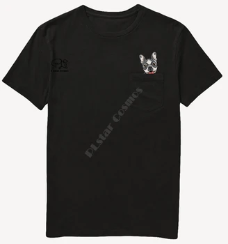 BostonMiddleHand V Pocket Majica s kratkimi rokavi Pes Ljubitelji Črno Bombaža Moške, Narejene v ZDA Risanka majica s kratkimi rokavi moški Unisex Novo Modno tshirt