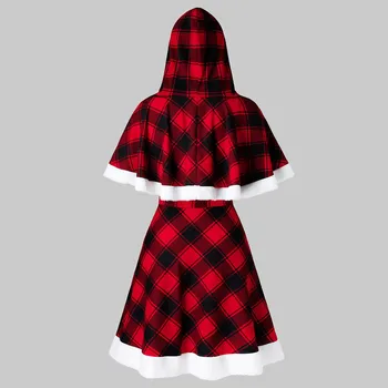Božič Moda za Ženske obleke Kariran Povoj Hooded Capelet + Obleko brez naramnic Plus Velikost Lady Stranka Obleko Noč Vestidos z1101